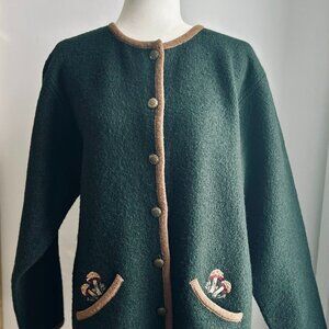 Vintage Pont Neuf Forest Green Boiled Wool Mushroom Embroidered Jacket – US M